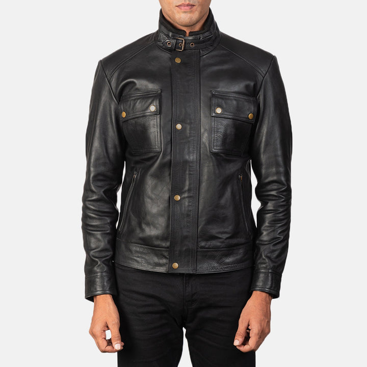 Motorbike Leather Jacket DARREN BLACK