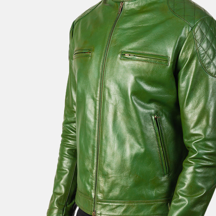 Motorbike Leather Jacket GATSBY GREEN - Image 3