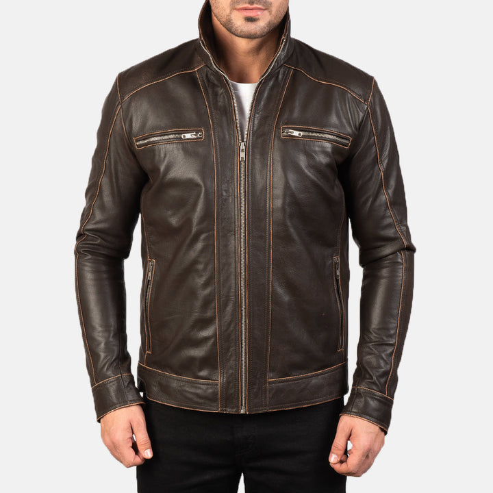 Motorbike Leather Jacket HUDSON BROWN