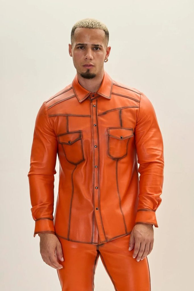 Leather Shirt Orange Premium