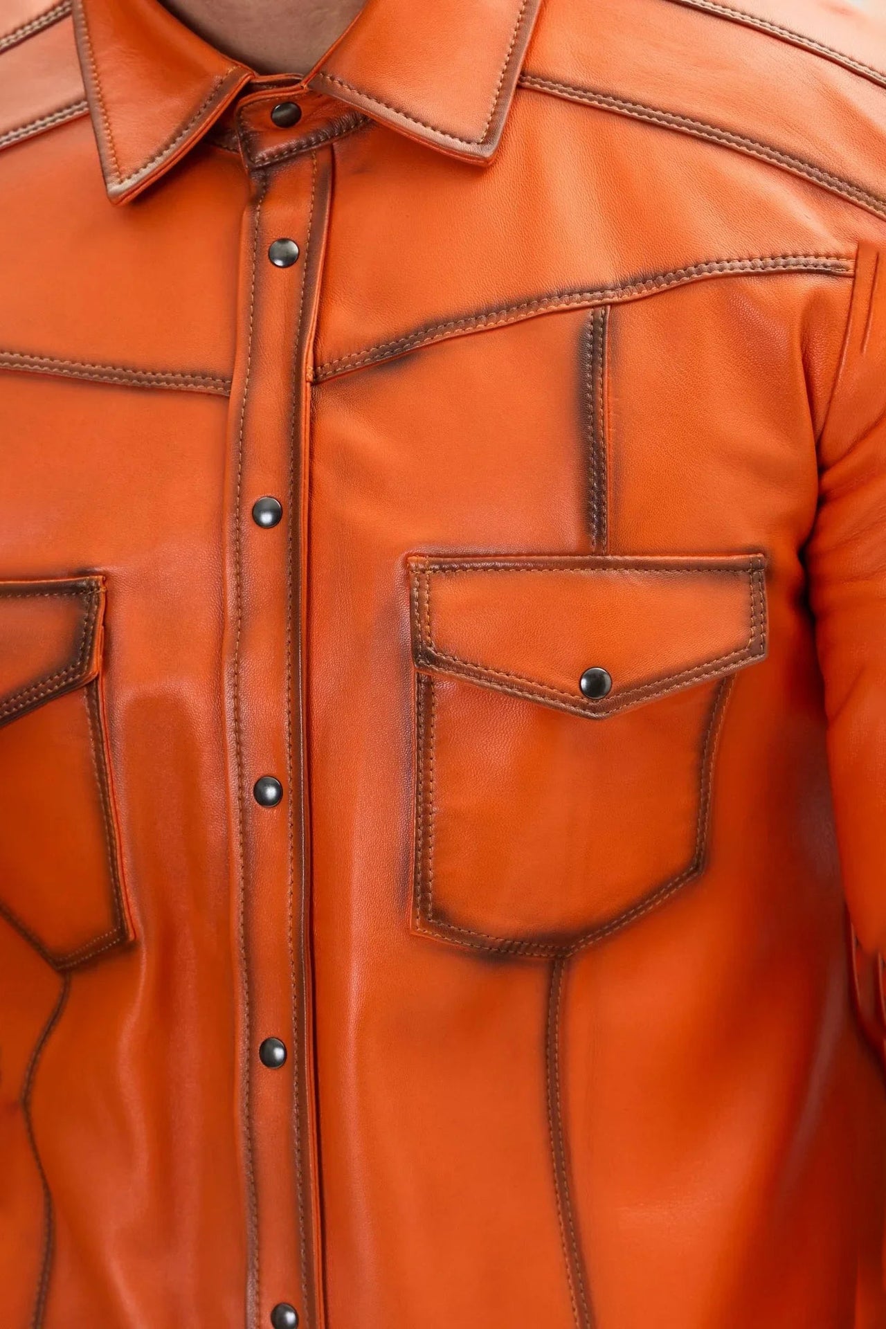 Leather Shirt Orange Premium - Image 4