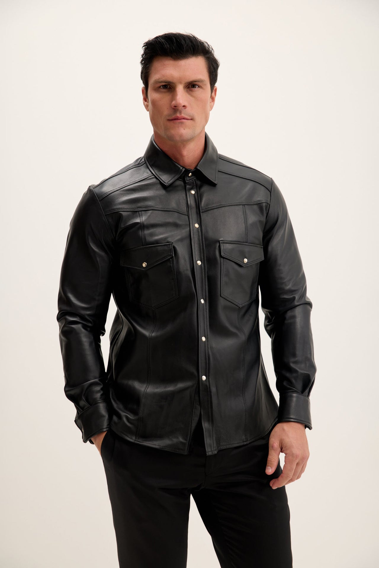 Leather Shirt Black Premium