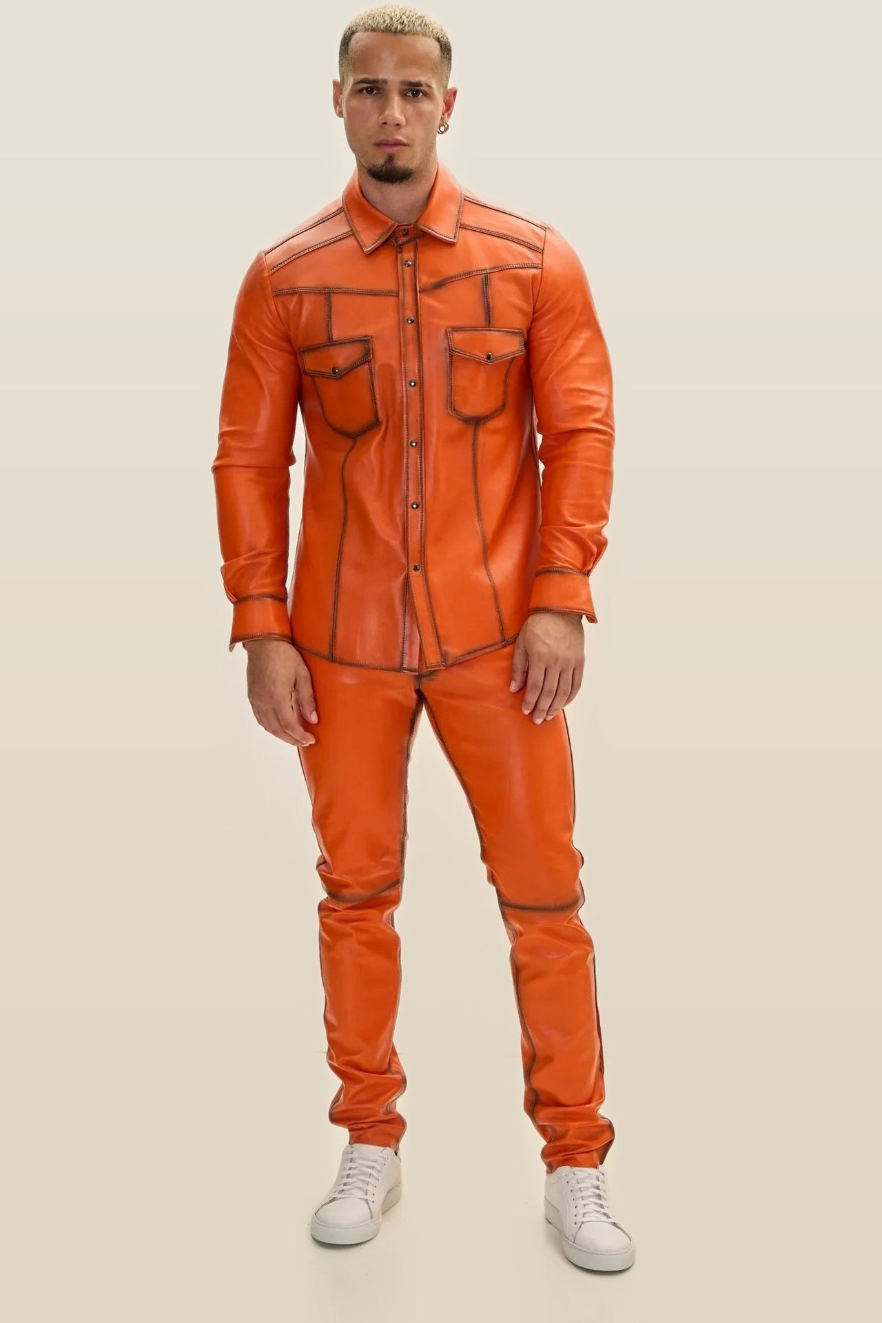 Leather Shirt Orange Premium - Image 3