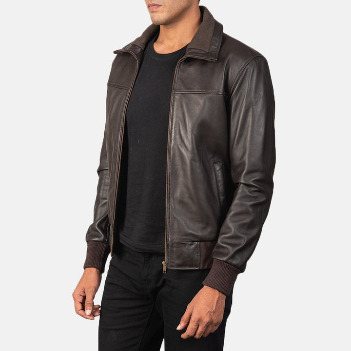Leather Bomber Jacket Midnight Crest - Image 3