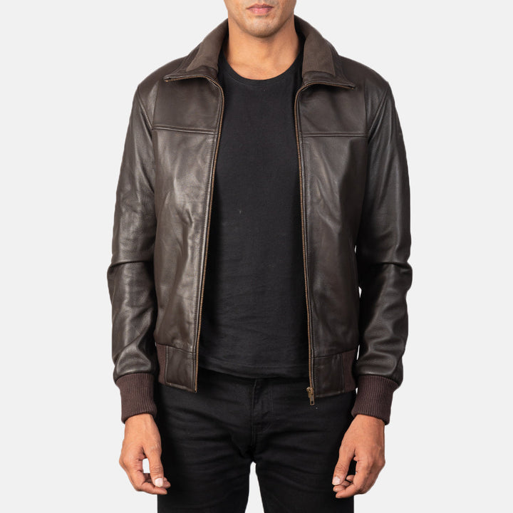 Leather Bomber Jacket Midnight Crest - Image 4