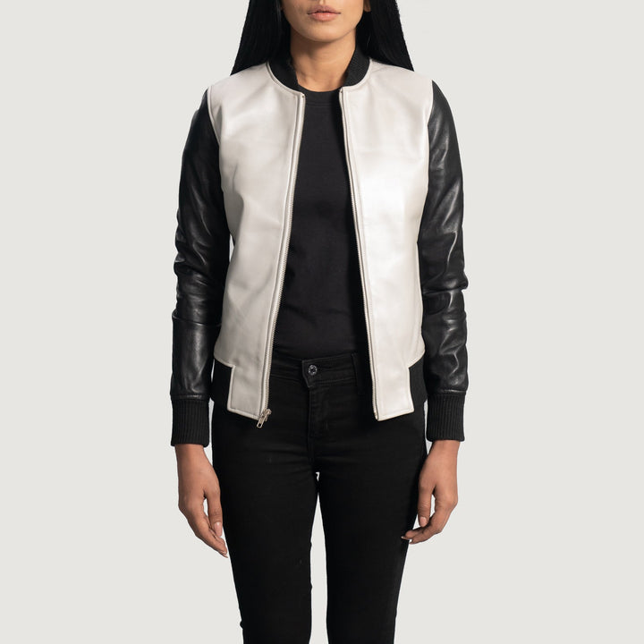 Leather Bomber Jacket Black & Ivory | Premium - Image 2