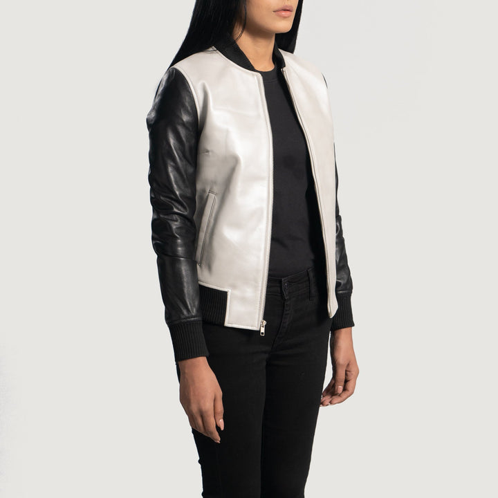 Leather Bomber Jacket Black & Ivory | Premium - Image 3