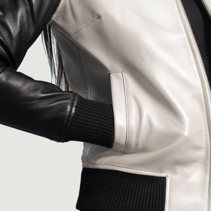Leather Bomber Jacket Black & Ivory | Premium - Image 6