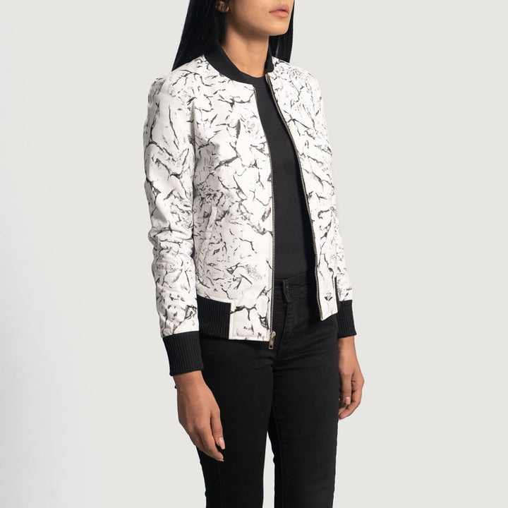 Leather Bomber Jacket Marble Ivory White | Premium - Image 3