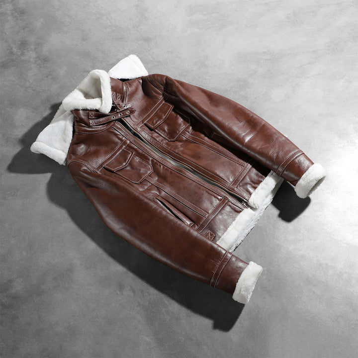 Shearling Leather Jacket Cognac Brown Premium - Image 7