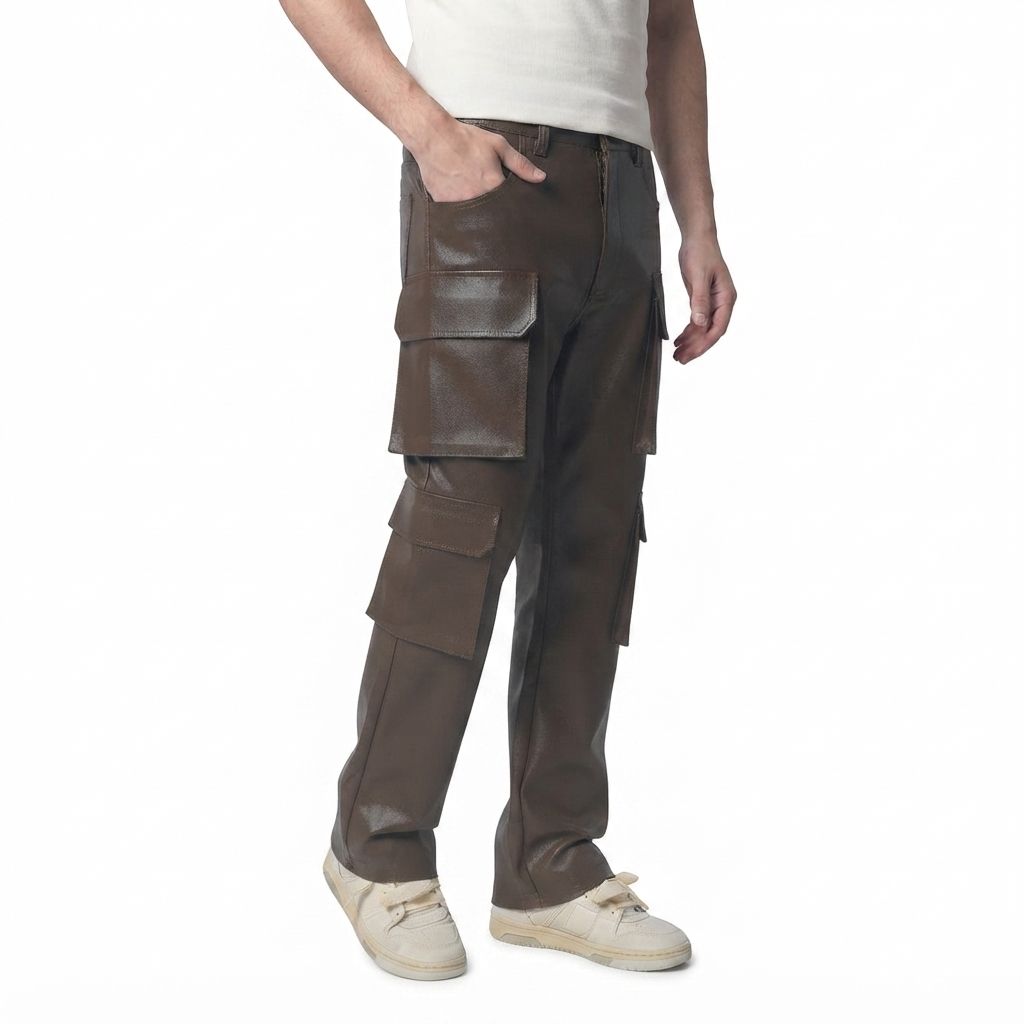 Leather Pants Dark Brown Cargo - Image 2