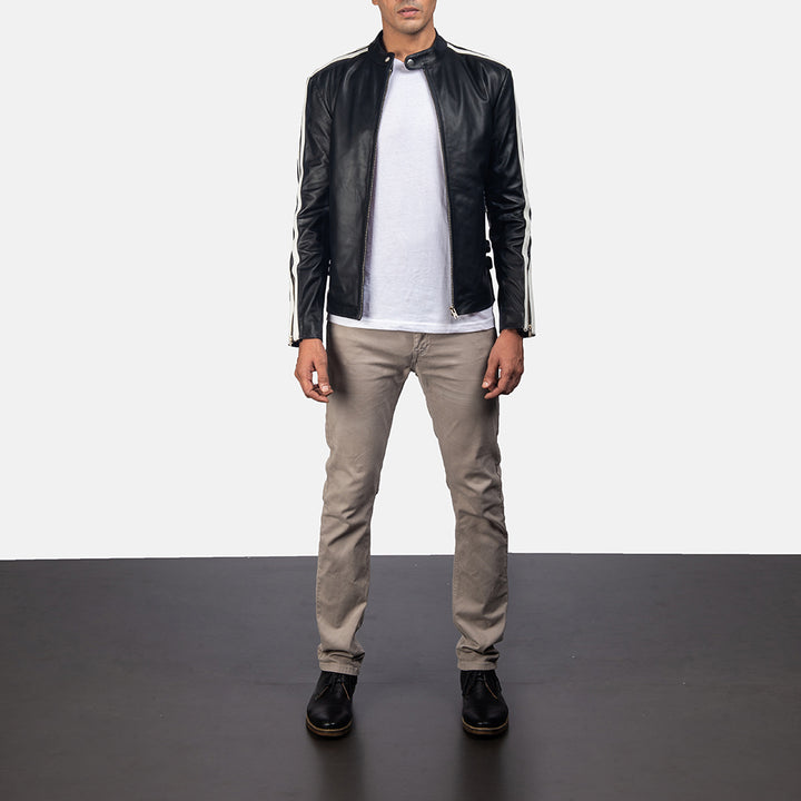 Motorbike Leather Jacket Onyx Vector Racing-Stripe Cafe - Image 6