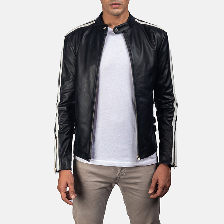 Motorbike Leather Jacket Onyx Vector Racing-Stripe Cafe - Image 3