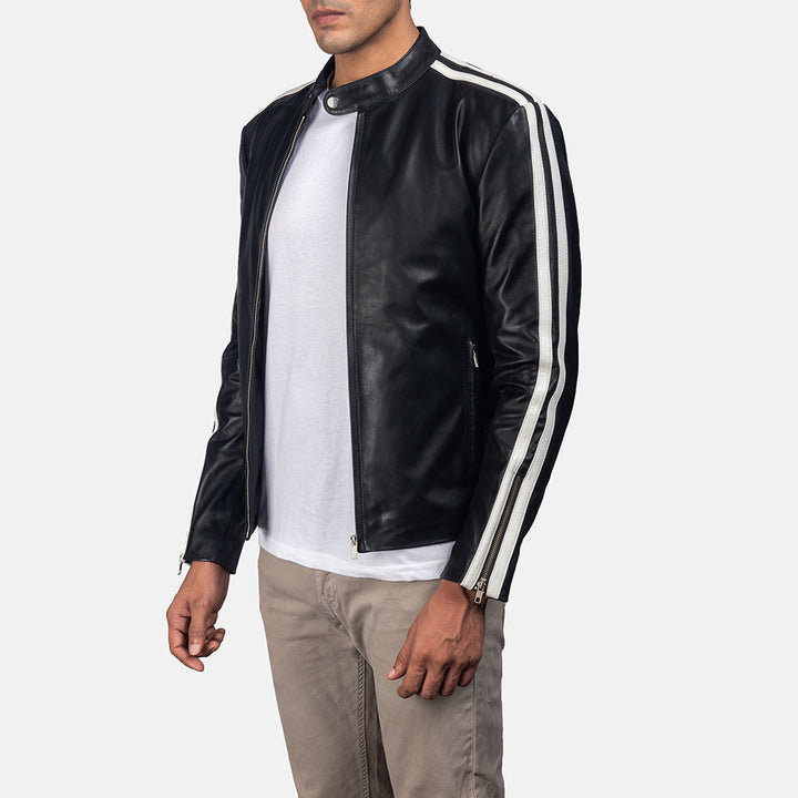Motorbike Leather Jacket Onyx Vector Racing-Stripe Cafe - Image 2