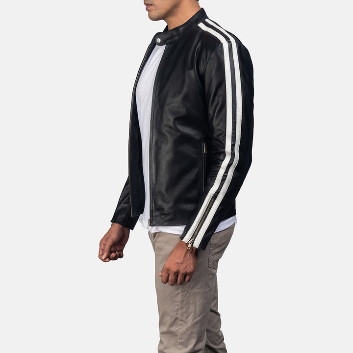 Motorbike Leather Jacket Onyx Vector Racing-Stripe Cafe