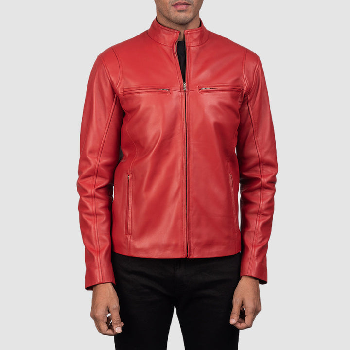 Motorbike Jacket Crimson Velocity Band-Collar R