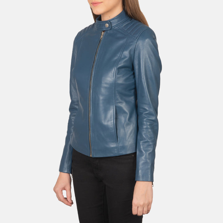 Motorbike Leather Jacket Steel Blue | Premium - Image 3