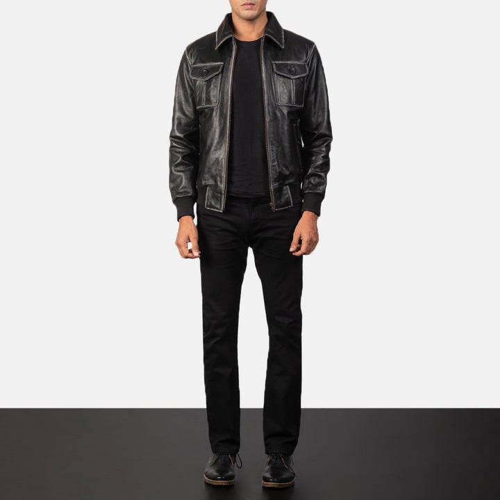 Leather Bomber Jacket Utility - Image 3