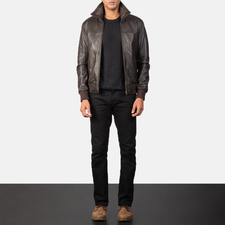 Leather Bomber Jacket Midnight Crest - Image 5