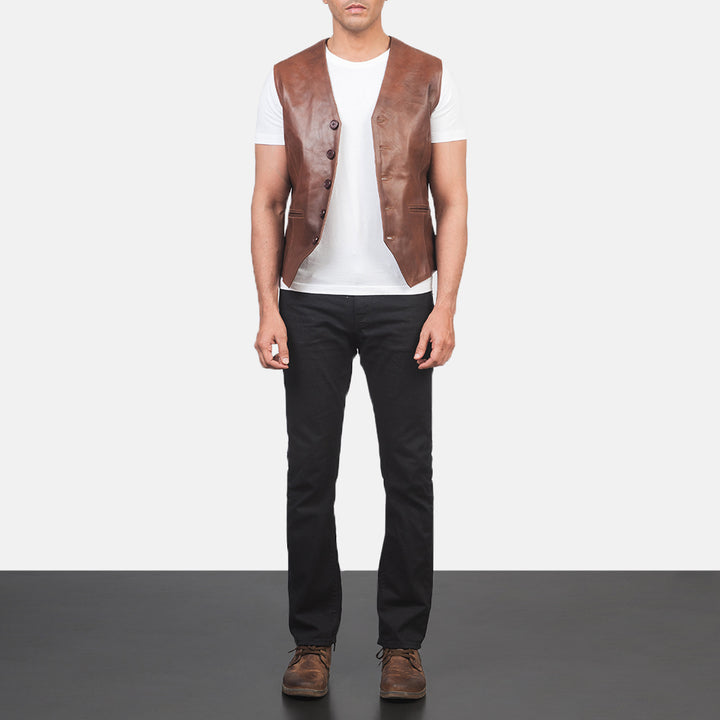 Leather Vest Chestnut Legacy Dress Waistcoat - Image 4