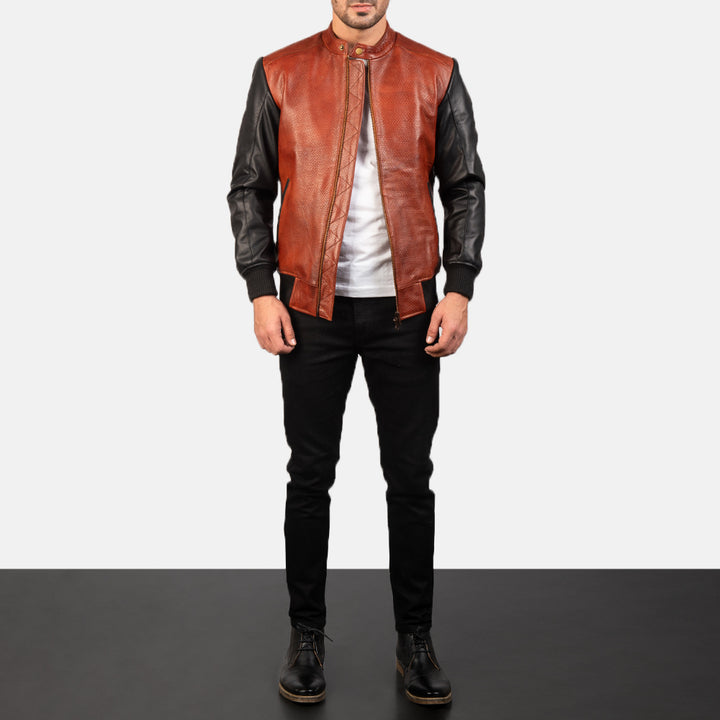 Leather Bomber Jacket Two-Tone - Image 4