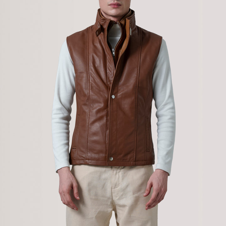 Leather Vest Amber Horizon Dual-Collar Gilet