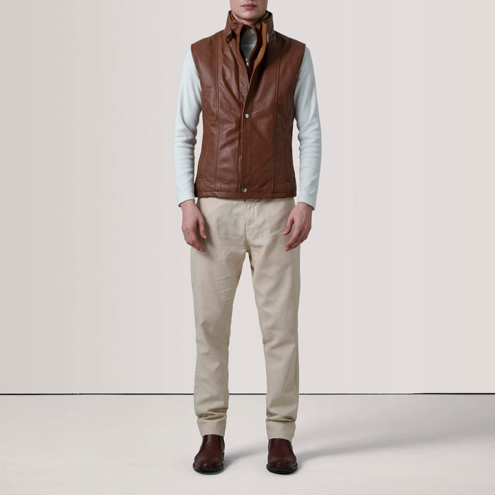 Leather Vest Amber Horizon Dual-Collar Gilet - Image 5