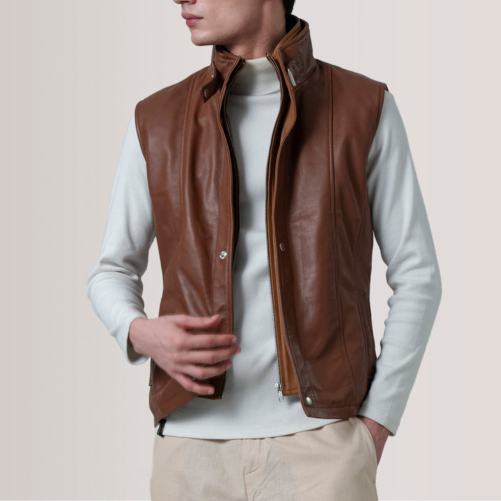 Leather Vest Amber Horizon Dual-Collar Gilet - Image 2