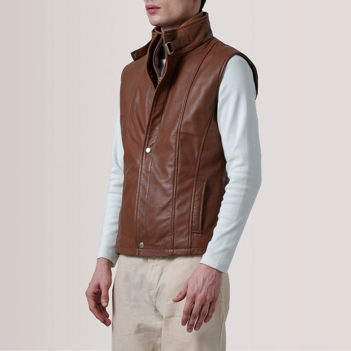 Leather Vest Amber Horizon Dual-Collar Gilet - Image 3