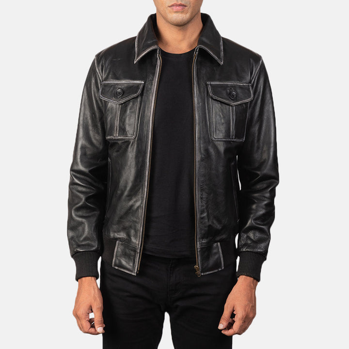Leather Bomber Jacket Utility - Image 4
