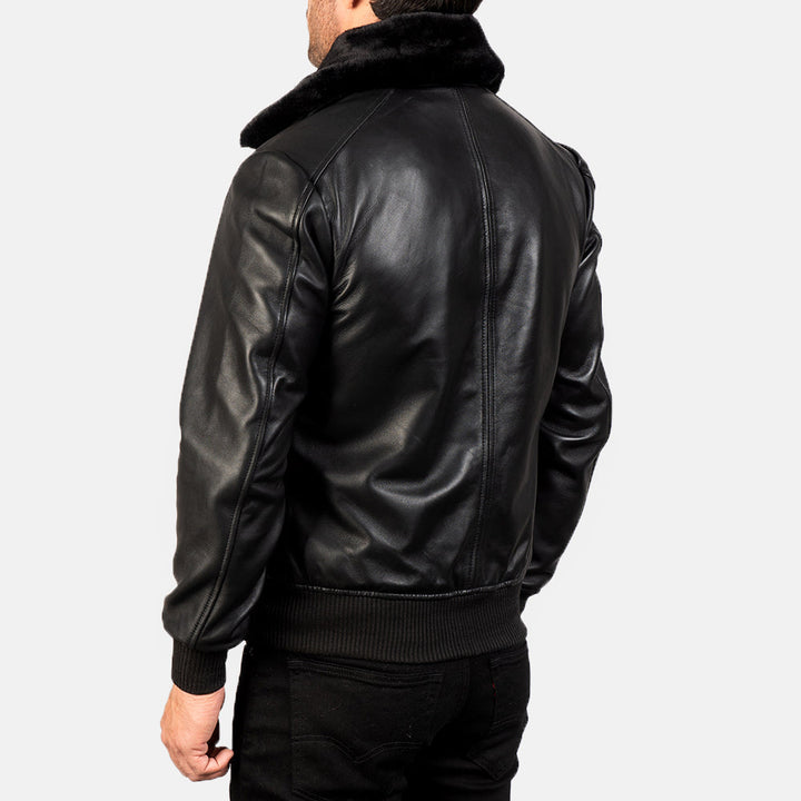 Leather Bomber Jacket Obsidian Shearling Aviator - Image 6