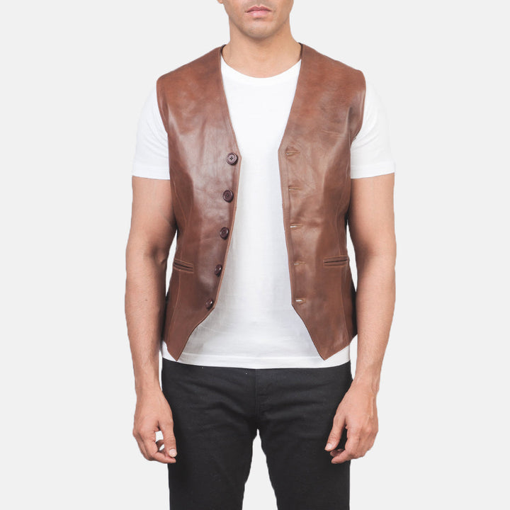 Leather Vest Chestnut Legacy Dress Waistcoat - Image 2