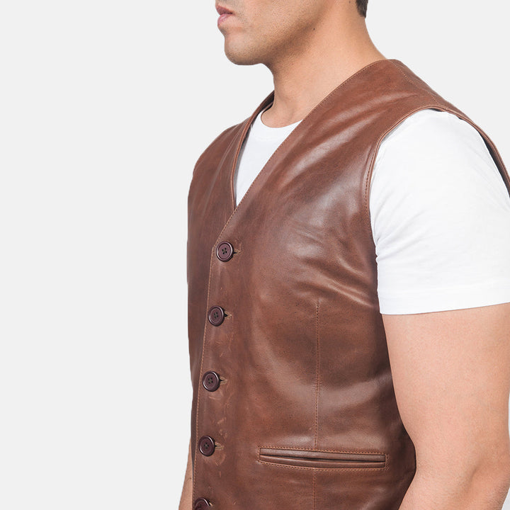 Leather Vest Chestnut Legacy Dress Waistcoat - Image 6