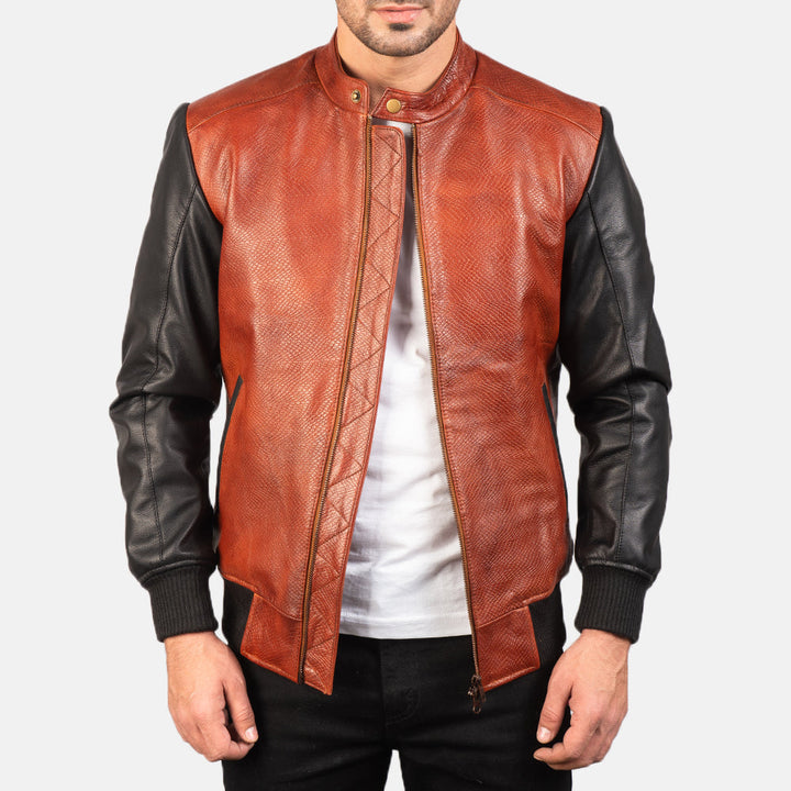 Leather Bomber Jacket Two-Tone - Image 2