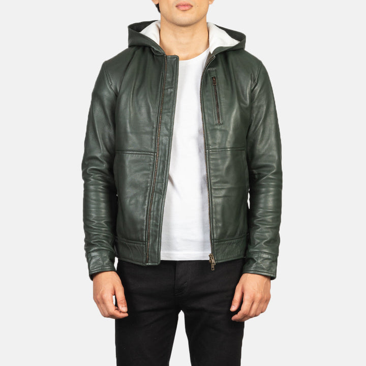 Hooded Leather Jacket Forest Shadow Moto - Image 2