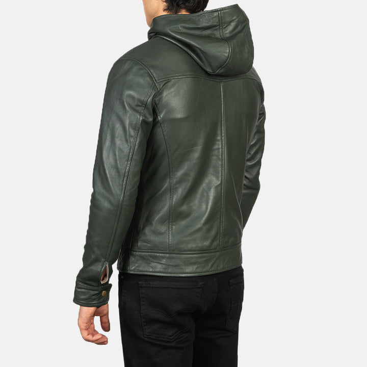Hooded Leather Jacket Forest Shadow Moto - Image 5