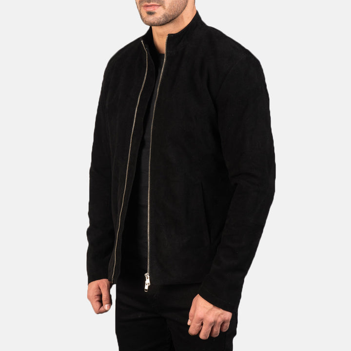 Suede Jacket Classic Black Bomber - Image 3