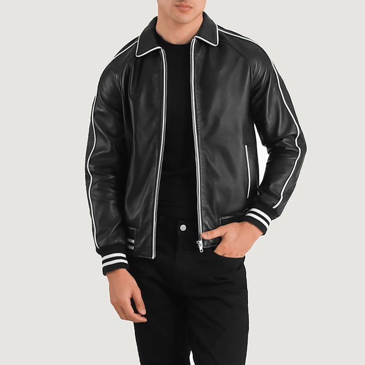 Varsity Leather Jacket Pinstripe Circuit Bomber - Image 2