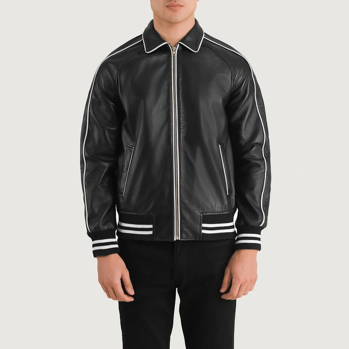 Varsity Leather Jacket Pinstripe Circuit Bomber