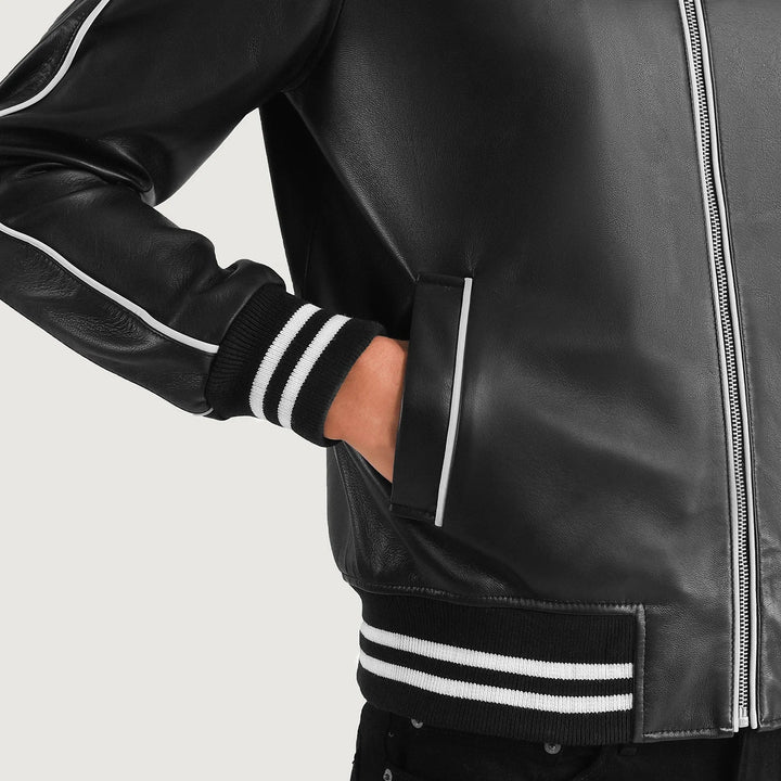 Varsity Leather Jacket Pinstripe Circuit Bomber - Image 6