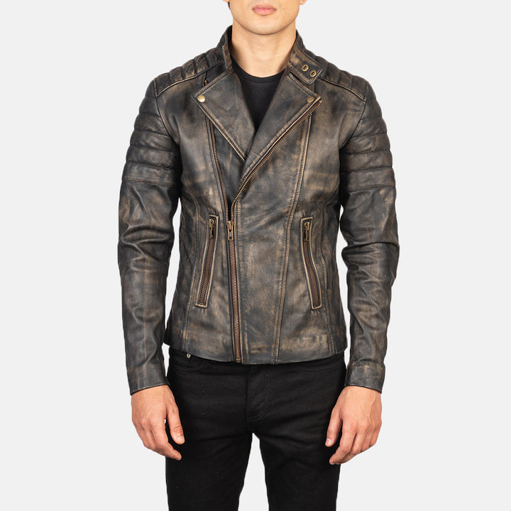 Motorbike Leather Jacket Antique Obsidian Distressed Moto