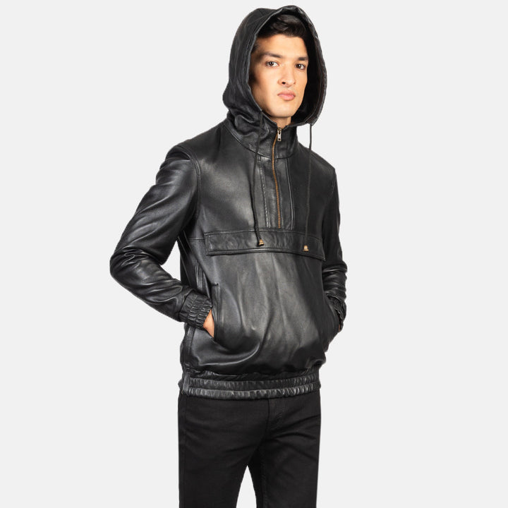 Urban Forge Hooded Leather Jacket - Image 4