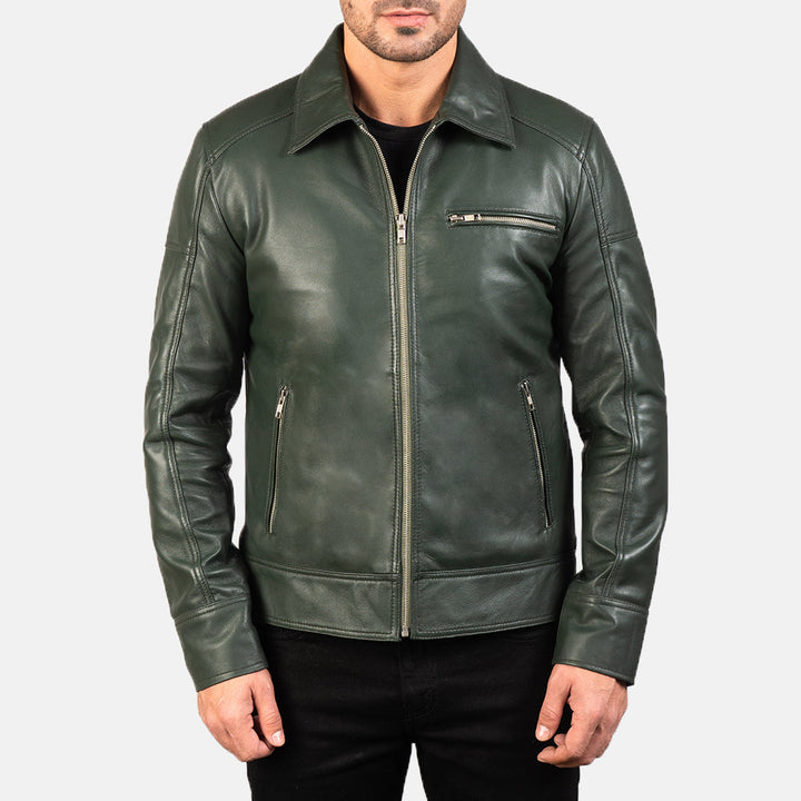 Motorbike Leather Jacket Obsidian Moss
