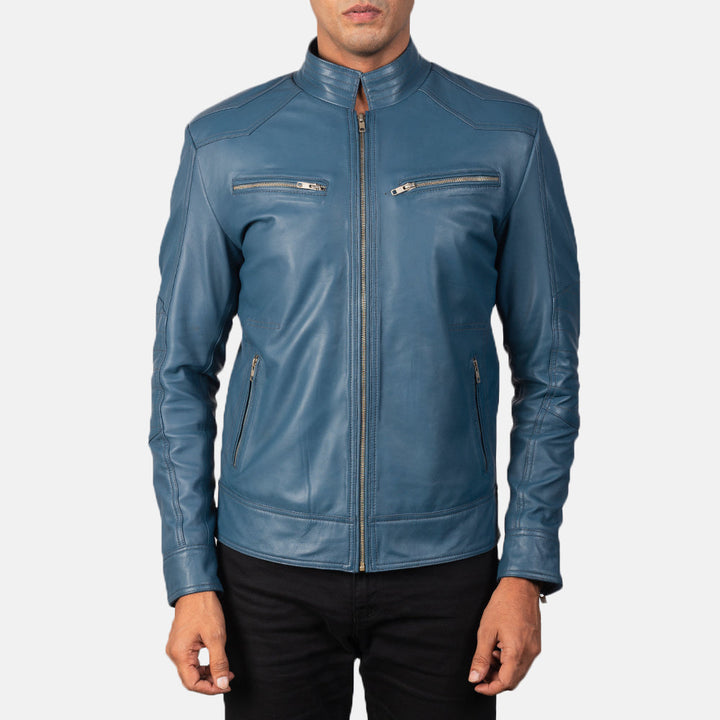 Motorbike Leather Jacket Aegean Drift Snap-Collar Cafe Racer