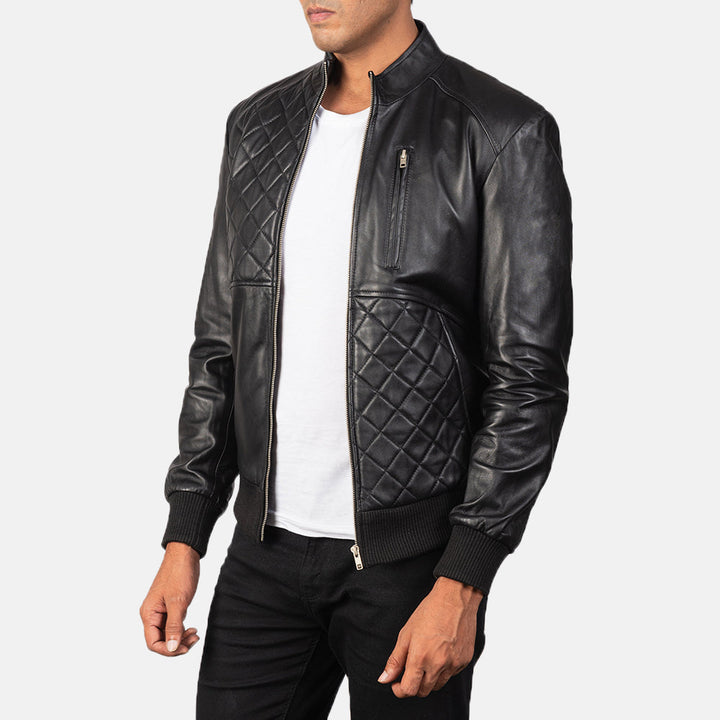 Leather Bomber Jacket Diamond Quilted - Image 4