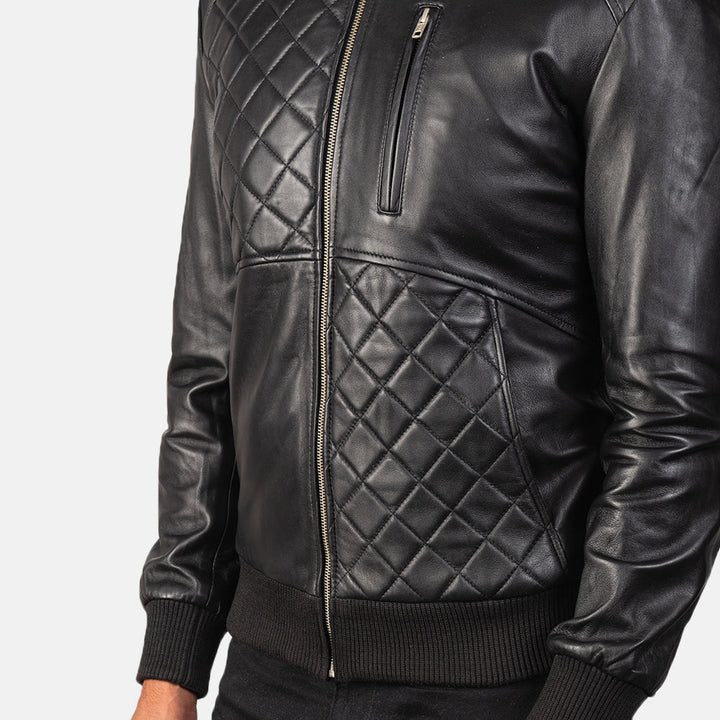 Leather Bomber Jacket Diamond Quilted - Image 5