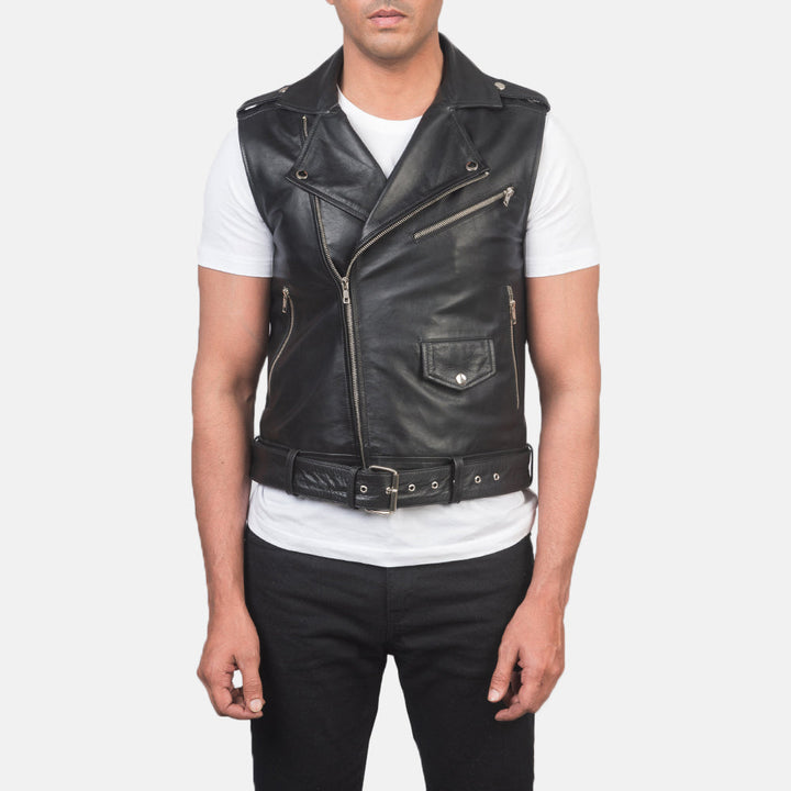 Leather Vest Onyx Asymmetrical Outlaw Cut