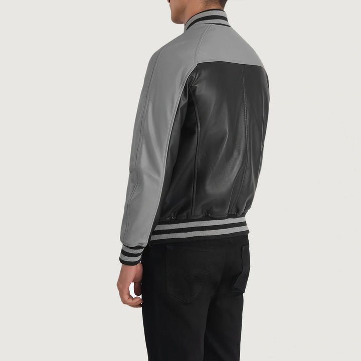Varsity Leather Jacket Charcoal Shadow Colorblock - Image 4