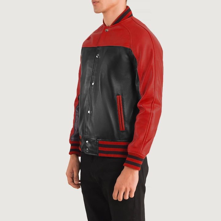 Varsity Leather Jacket Crimson Vangaurd Colorblock - Image 2