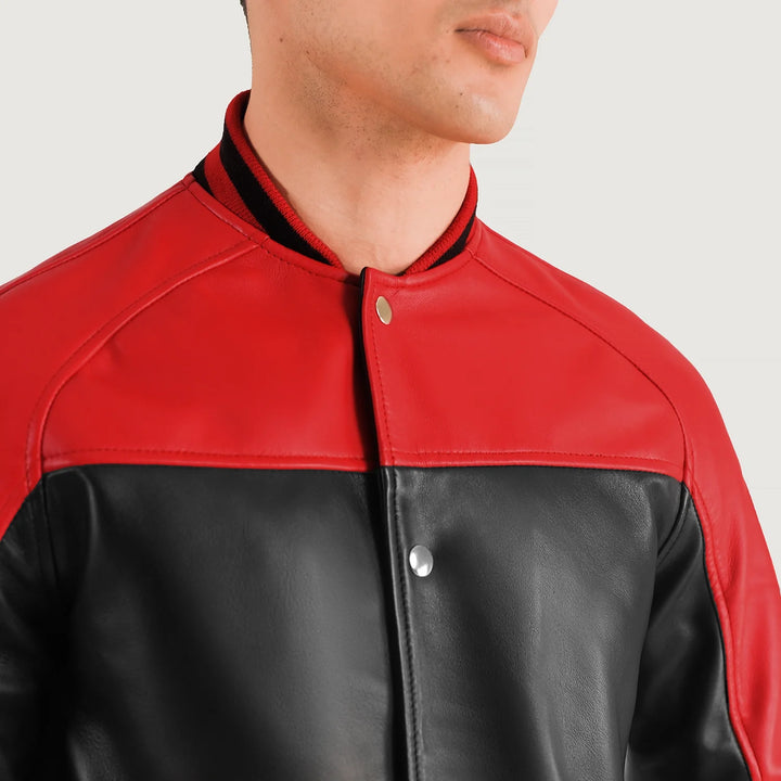 Varsity Leather Jacket Crimson Vangaurd Colorblock - Image 3